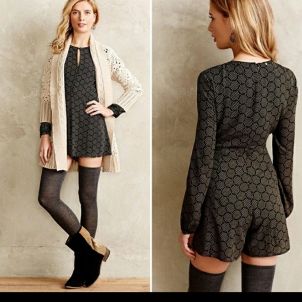 Anthropologie Harlyn black honeycomb romper S